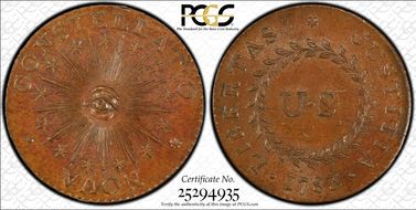 1783 C Nova 1/2P Pointed Rays, Small US MS64BN