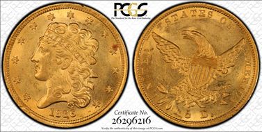 1836 $5 MS62