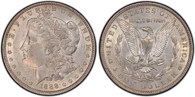 1888-O $1 VAM 7A, Shooting Star AU53