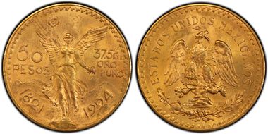 1924 50 Peso KM-481  Au MS63