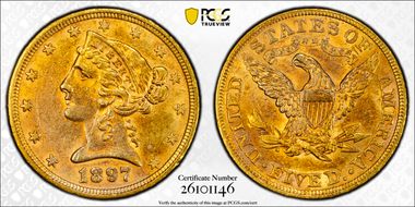 1897 $5 AU55