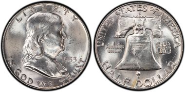 1953-D 50C Obv Die Clash FS-402 MS64FBL