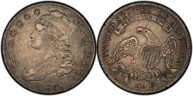 1836 50C O-122, Bar Dot XF40