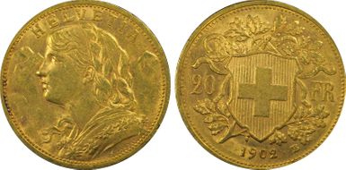 1902 B 20 Fr KM-35.1  Au MS62