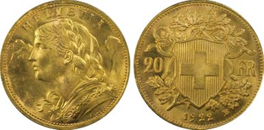 1922 B 20 Fr KM-35.1  Au MS65