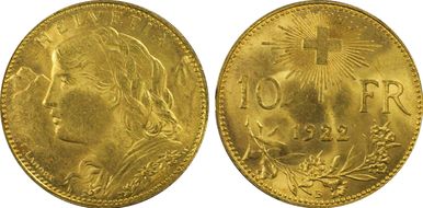 1922 B 10 Fr KM-36  Au MS65