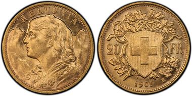 1902 B 20 Fr KM-35.1  Au MS63