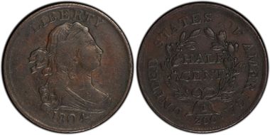 1804 1/2C Plain 4, No Stems VF35BN