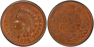1864 1C Bronze AU50BN