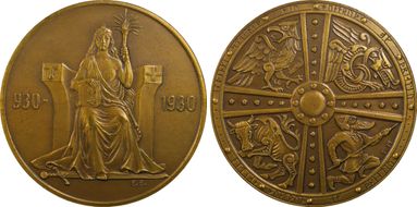 1930 2 Kr X-1 1000 Years Althing Brass Matte MS64