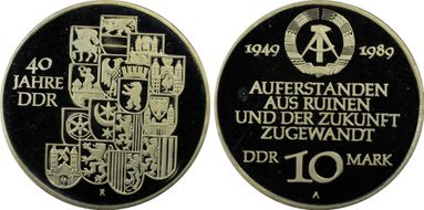 1989-A 10 Mk 40th Year DDR PR68DCAM