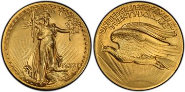 1907 $20 High Relief, Flat Edge MS64