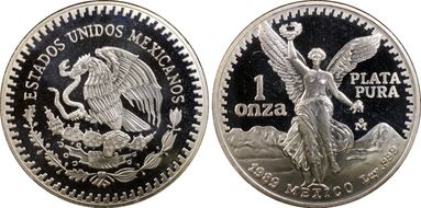 1989-Mo Onza Libertad Ag w/ Dot .999 PR68DCAM