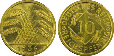 1936-D 10 Rcpfg J-317 MS65
