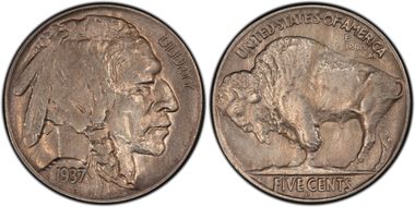 1937-D 5C 3 Legs AU55