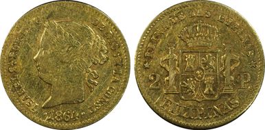 1864/3 2 Peso KM-143 Au VF35