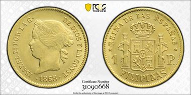 1868 Peso KM-142 Au MS63