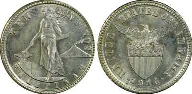 1914-S 10C Allen 8.10a Short Bar MS64