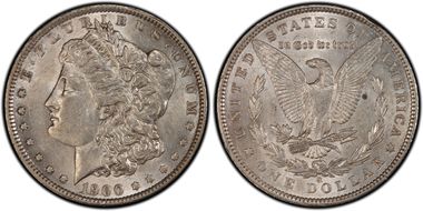 1900-O $1 VAM 29A, Die Break AU55