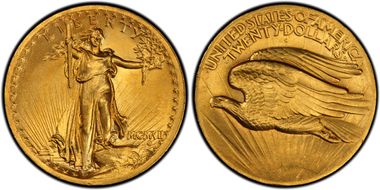 1907 $20 High Relief, Wire Edge MS64