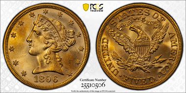 1896 $5 MS65