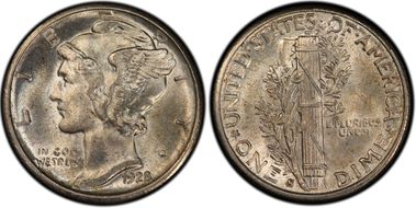 1928-S 10C Large S, FS-501 MS63