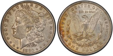 1880-O $1 VAM 6, 8/7 Ear AU53