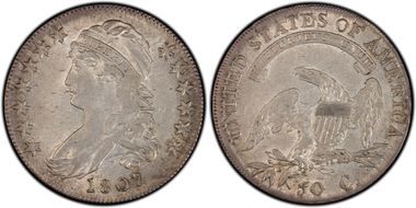 1807 50C O-112, Large Stars, 50/20 Capped Bust AU53