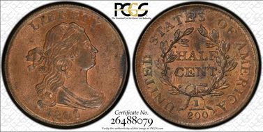 1806 1/2C C-1, Small 6, No Stems MS64BN