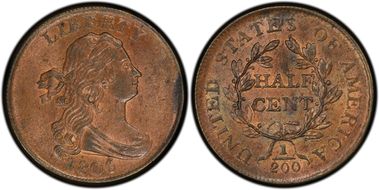 1806 1/2C C-1, Small 6, No Stems MS64BN