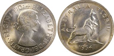 1954(m) Florin Royal Visit KM-55  Ag MS64
