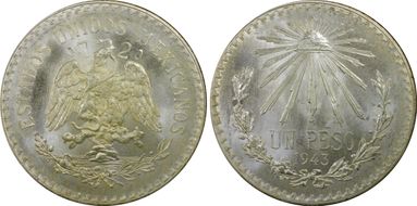 1943-M Peso KM-455  Ag MS67