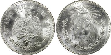 1932-M Peso KM-455  Ag Open 9 MS66