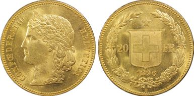 1896 B 20 Fr KM-31.3  Au MS63