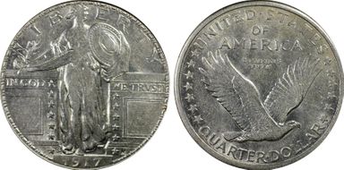 1917-S 25C Type 1 AU50