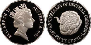 1991 50C Decimal Currency CuNi PR69DCAM