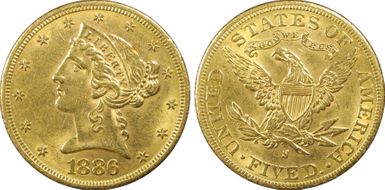 1886-S $5 AU58