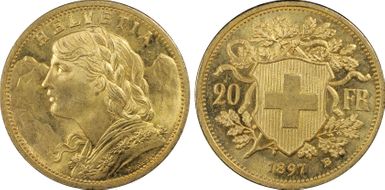 1897 B 20 Fr KM-35.1  Au MS65
