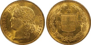 1896 B 20 Fr KM-31.3  Au MS62