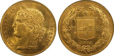 1893 B 20 Fr KM-31.3  Au MS63