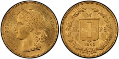 1893 B 20 Fr KM-31.3  Au MS63