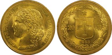 1883 20 Fr KM-31.1  Au MS63