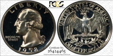 1958 25C PR68DCAM