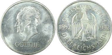 1932-E 3 Mk Goethe J-350 MS63
