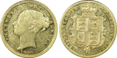 1880-S 1/2 Sov S-3862E Cross Buried AU53