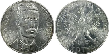 1933(w) 10 Zl Traugutt KM-24  Ag MS64