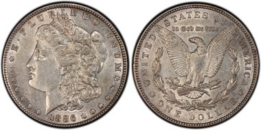 1886 $1 VAM 20 Doubled Date AU50