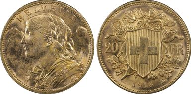 1913 B 20 Fr KM-35.1  Au MS64+