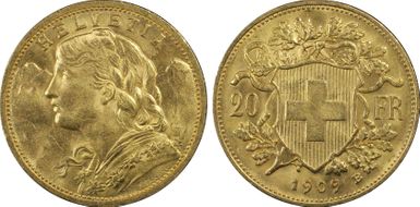 1909 B 20 Fr KM-35.1  Au MS65