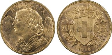 1914 B 20 Fr KM-35.1  Au MS64